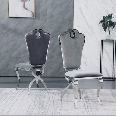 comprar Sillones de comedor de acero inoxidable de lujo de terciopelo gris OEM ODM online manufacture