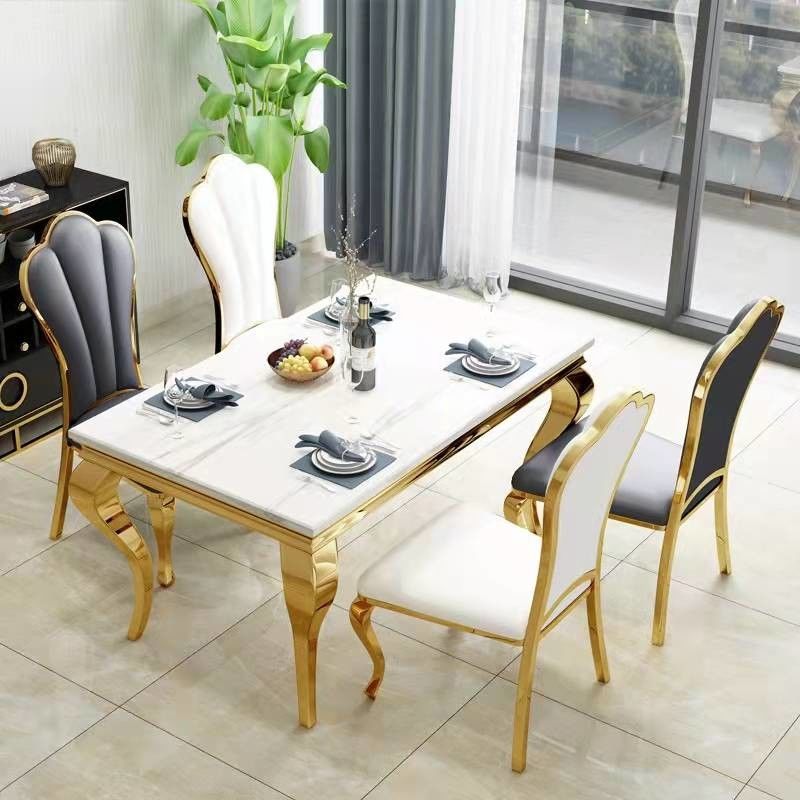 Mesas de comedor de vidrio templado / rectángulo de mármol para 6 apartamentos de tamaño mediano