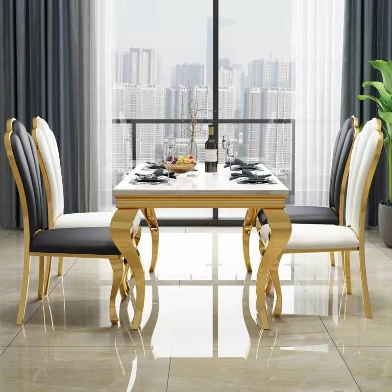 Mesas de comedor de vidrio templado / rectángulo de mármol para 6 apartamentos de tamaño mediano