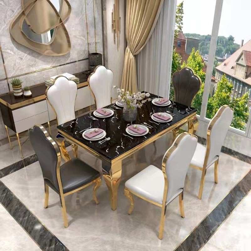 Mesas de comedor de vidrio templado / rectángulo de mármol para 6 apartamentos de tamaño mediano