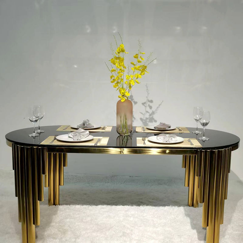 Mesa de comedor de forma ovalada de 78 cm de altura con techo de vidrio de color personalizado