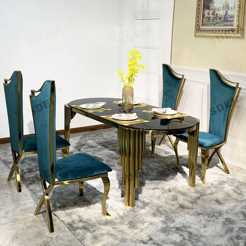Mesa de comedor de forma ovalada de 78 cm de altura con techo de vidrio de color personalizado